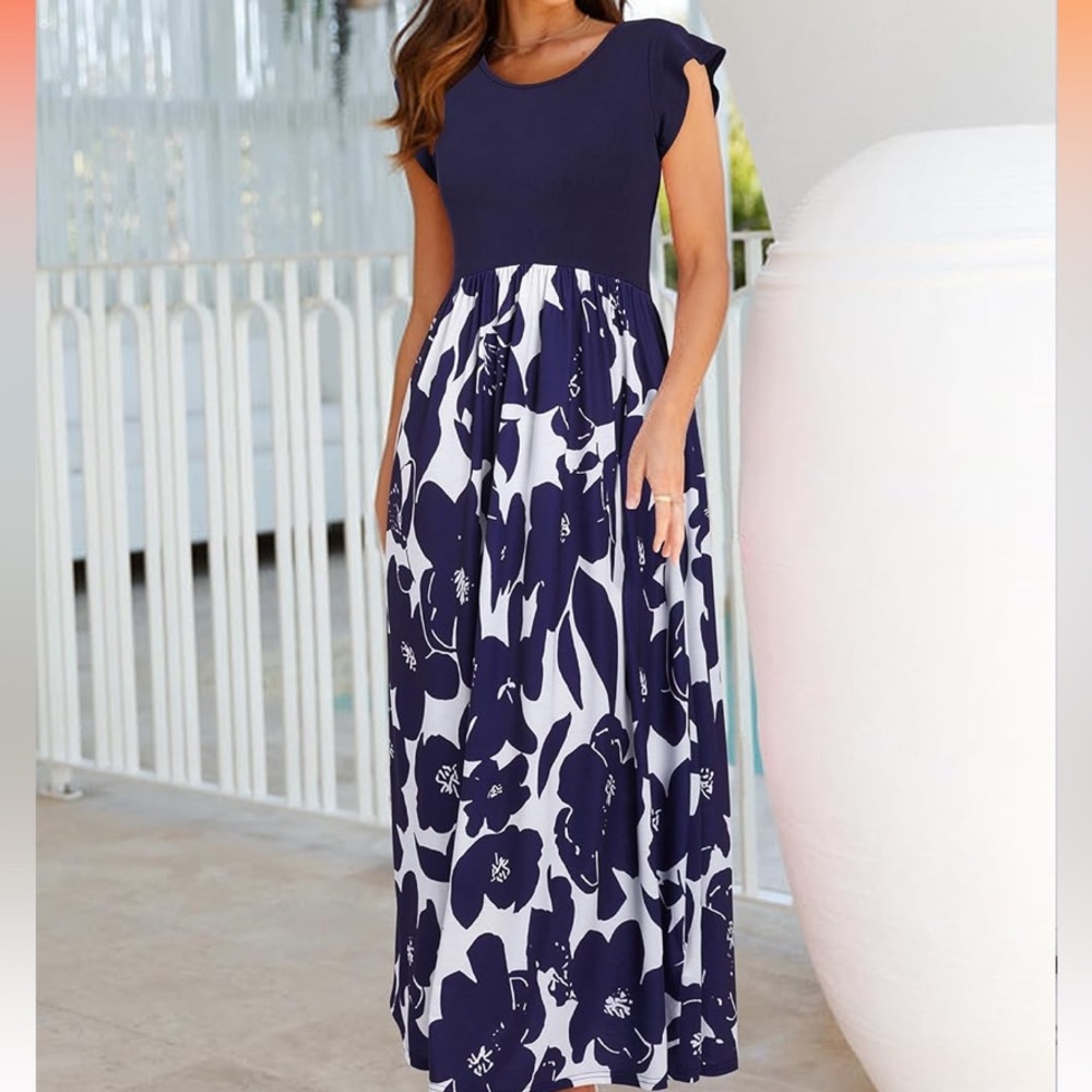 White and Blue Floral Maternity Dress